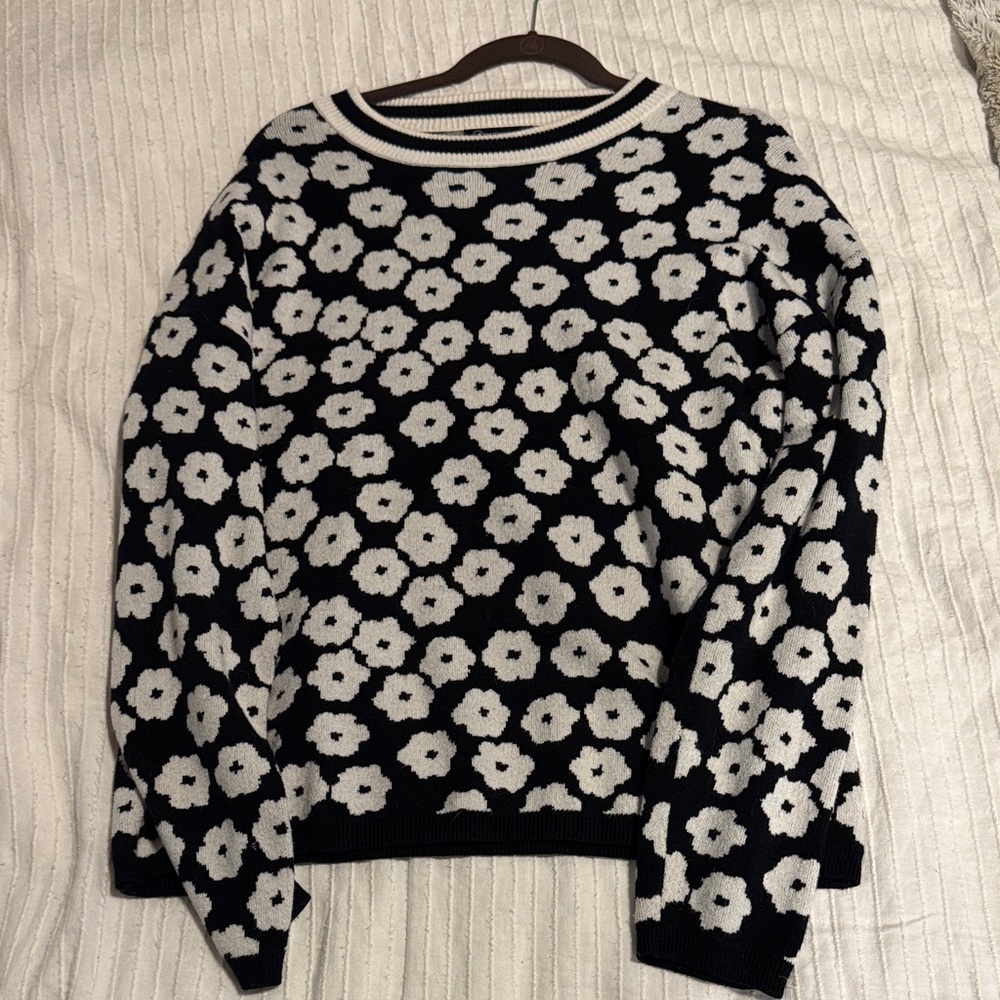Floral Black and White Sweater
